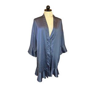 Victoria’s‎ Secret Robe Pajama Solid Blue Short Sleeve Sz M/L Front Tie